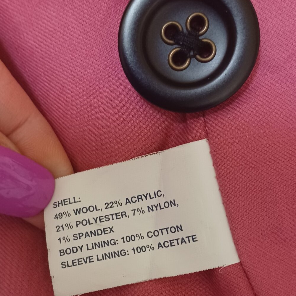 GAP Black & White Herringbone Tweed Wool Blend Blazer w/Pink Accents Size Medium - Picture 5 of 6